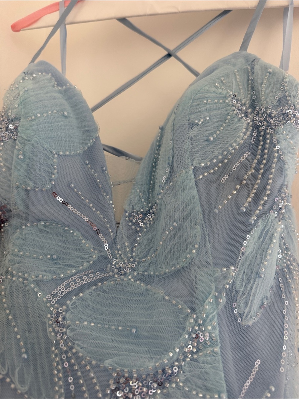 Betsy Adam Light Blue Embellished Floral Tulle Gown - Picture 3 of 5